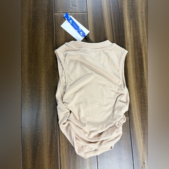 NWT Cider Sleeveless Beige Ruched Side Mock Neck Cropped Tank Top y2k - Picture 5 of 5